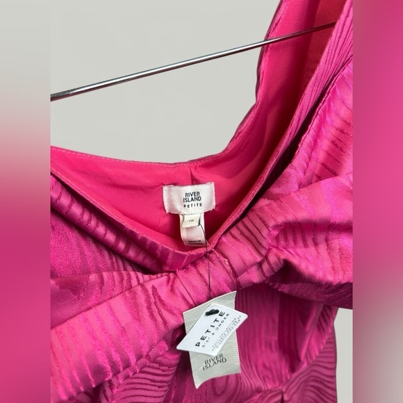 RIVER ISLAND Dress Women Size 16 Petite Pink Satin One Shoulder Bow Mini Short - Picture 7 of 11